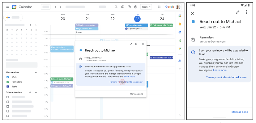 Календарь Google и напоминания Assistant скоро перейдут в Google Tasks