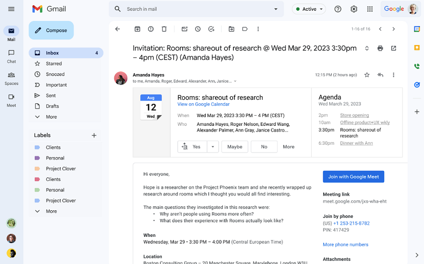 Google улучшает контекст местоположения для событий и ответов на приглашения в Gmail