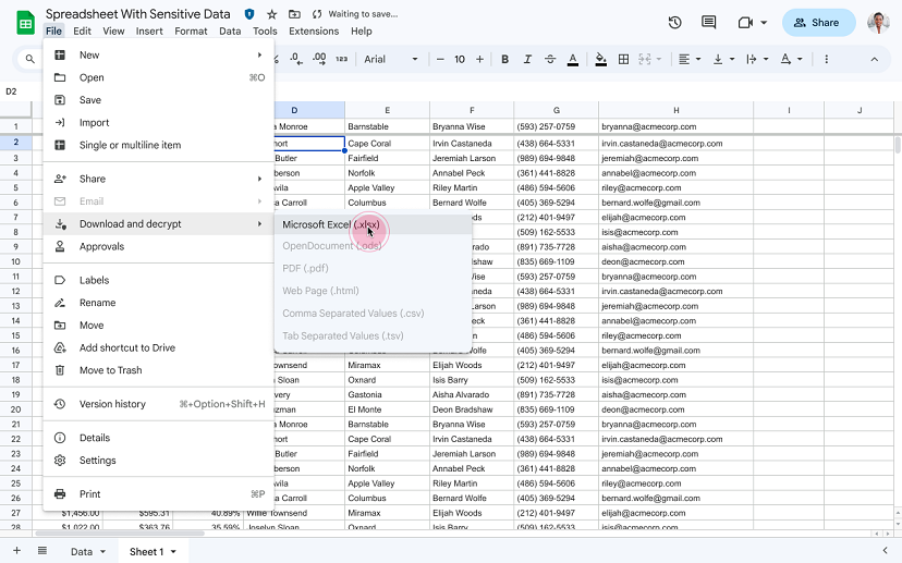 Google позволяет экспортировать зашифрованные электронные таблицы в файлы Excel