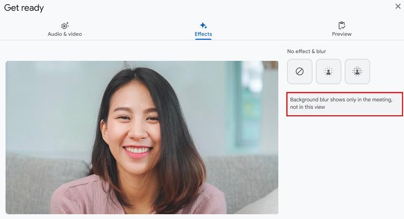 Пользователи могут применить размытие фона при присоединении к вызову в Google Meet с помощью виртуального рабочего стола